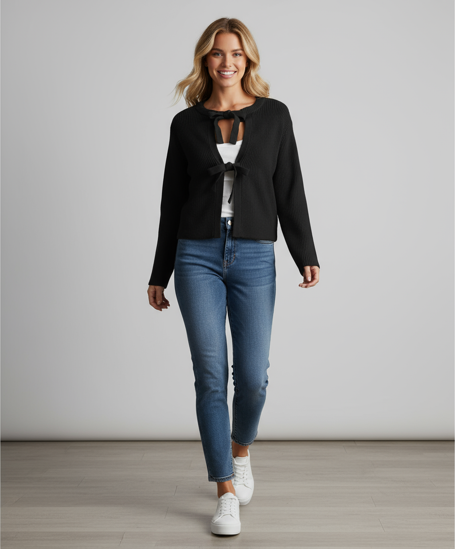 Vernice Cardigan a Maglia Corto con Laccio