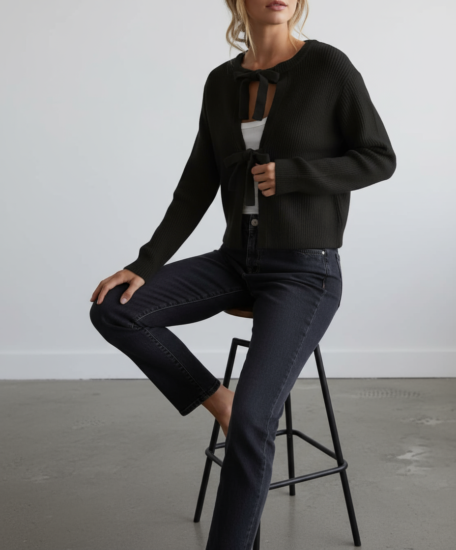 Vernice Cardigan a Maglia Corto con Laccio