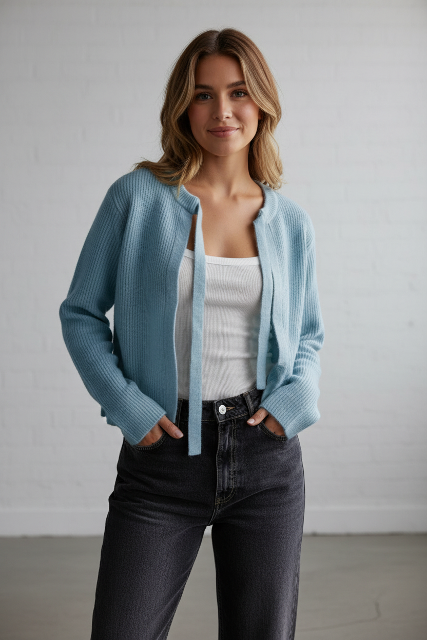 Vernice Cardigan a Maglia Corto con Laccio