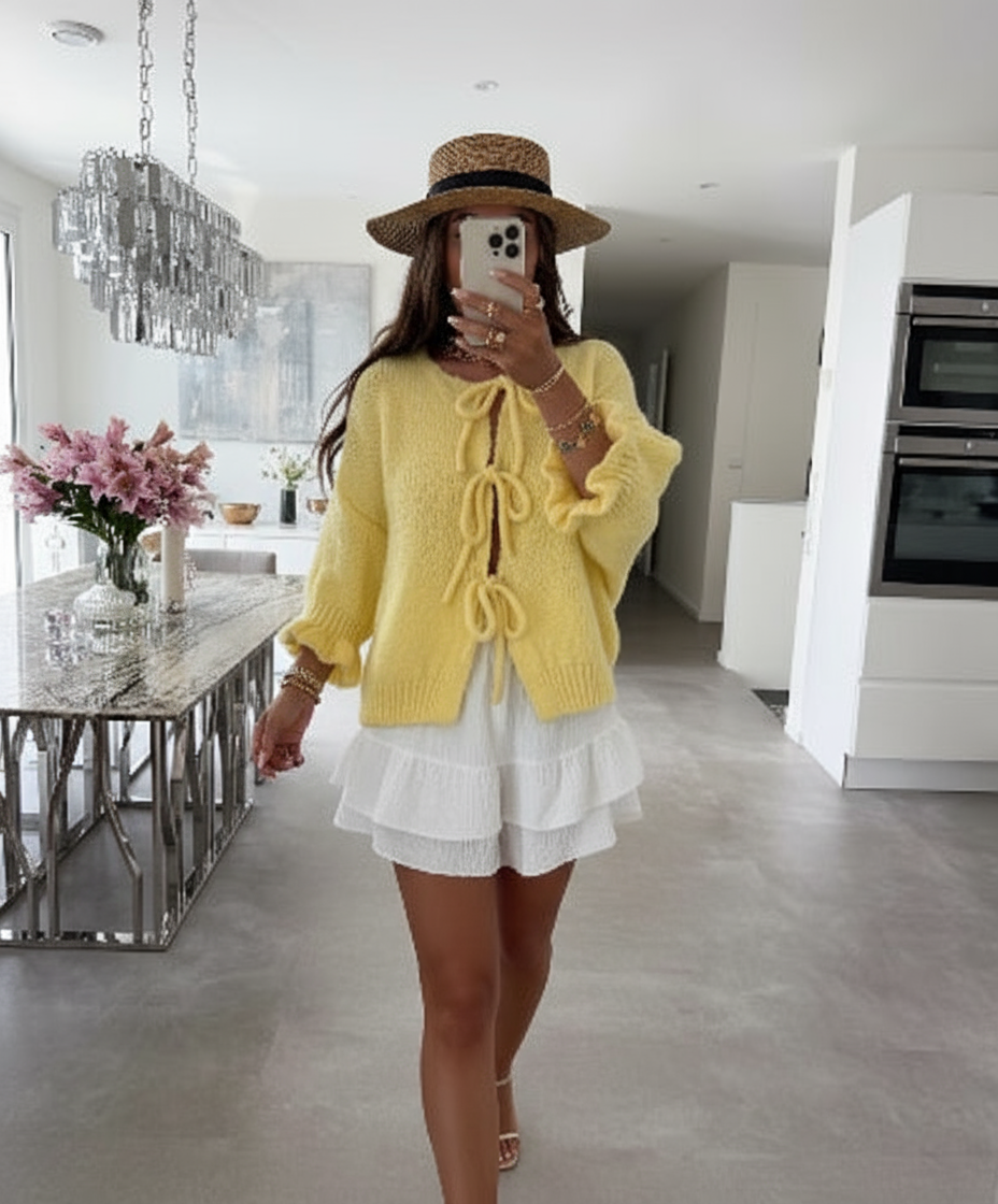 Cardigan Estivo con Laccetti Giallo Pastello