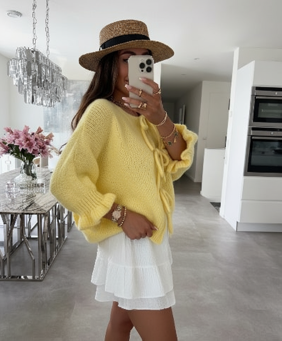 Cardigan Estivo con Laccetti Giallo Pastello