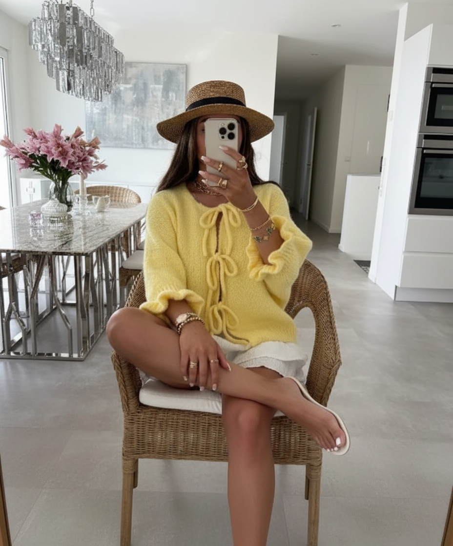 Cardigan Estivo con Laccetti Giallo Pastello