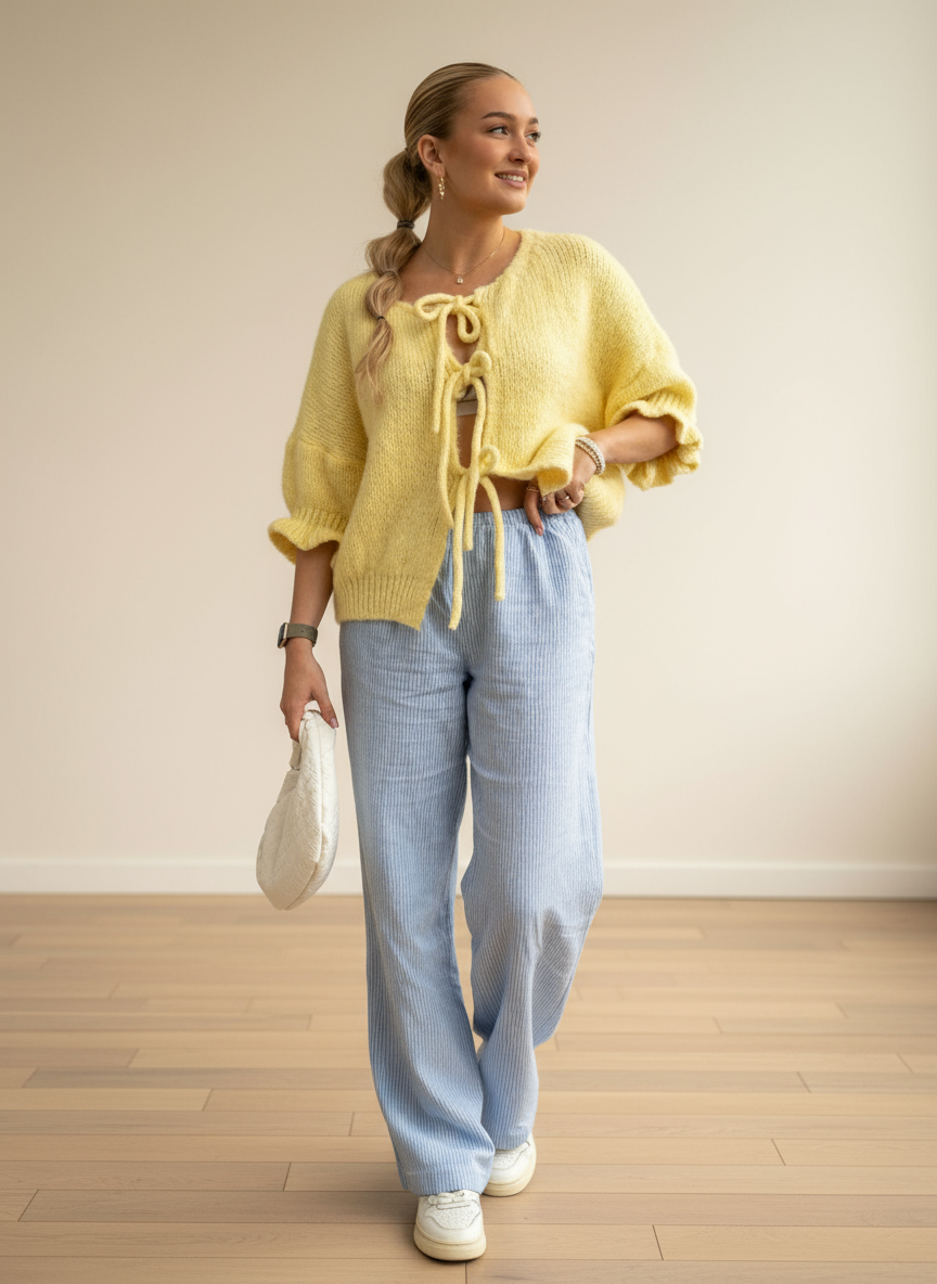 Cardigan Estivo con Laccetti Giallo Pastello