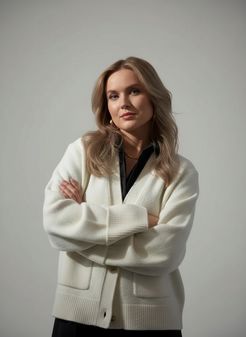 Gertrude Cardigan Effetto Wrap in Maglia Cinturellato