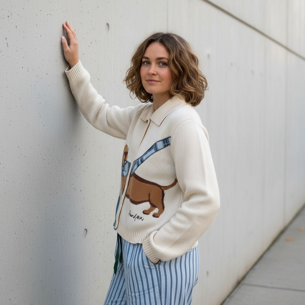 Cardigan Elegante Margery con Ricamo Cane