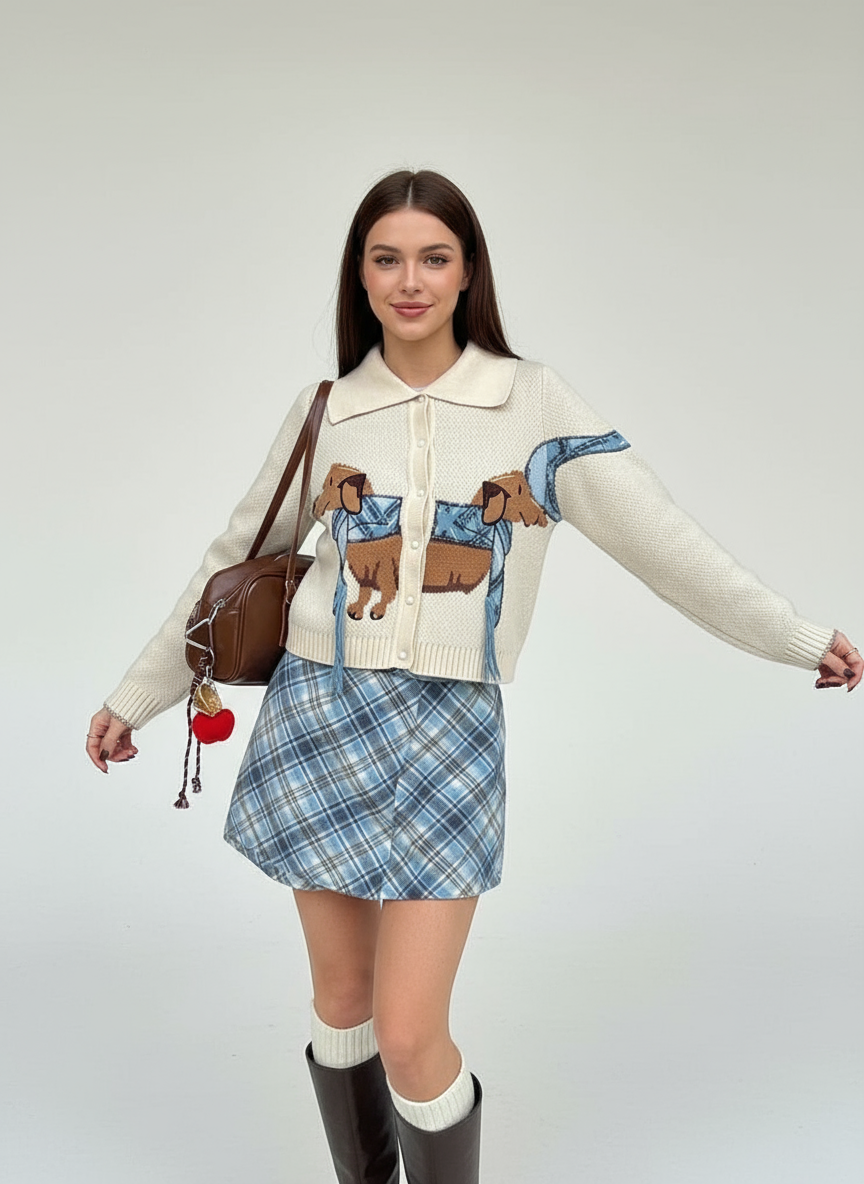 Cardigan Elegante Margery con Ricamo Cane