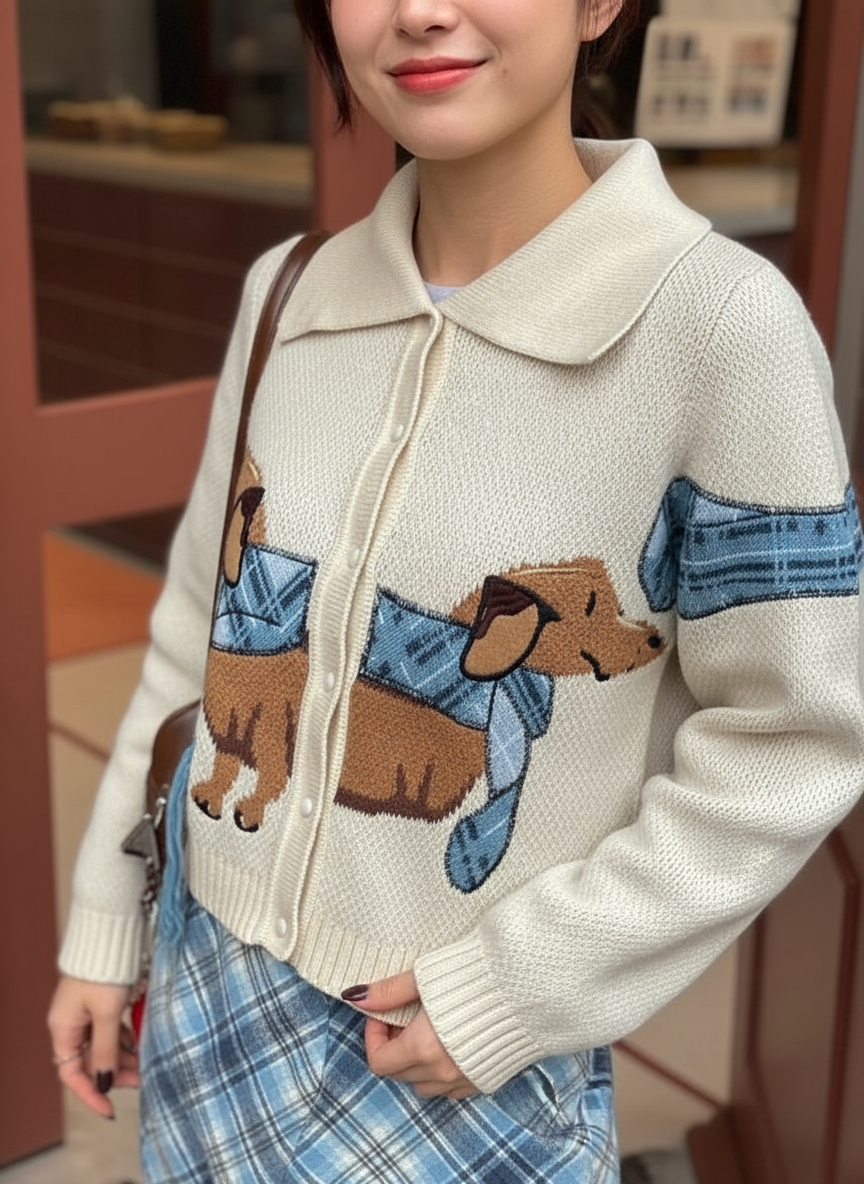 Cardigan Elegante Margery con Ricamo Cane