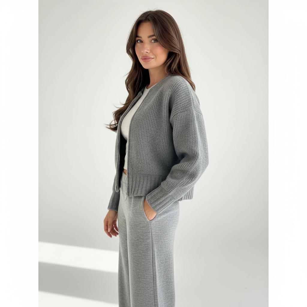 Cardigan Evelyn con Zip in Maglia a Coste