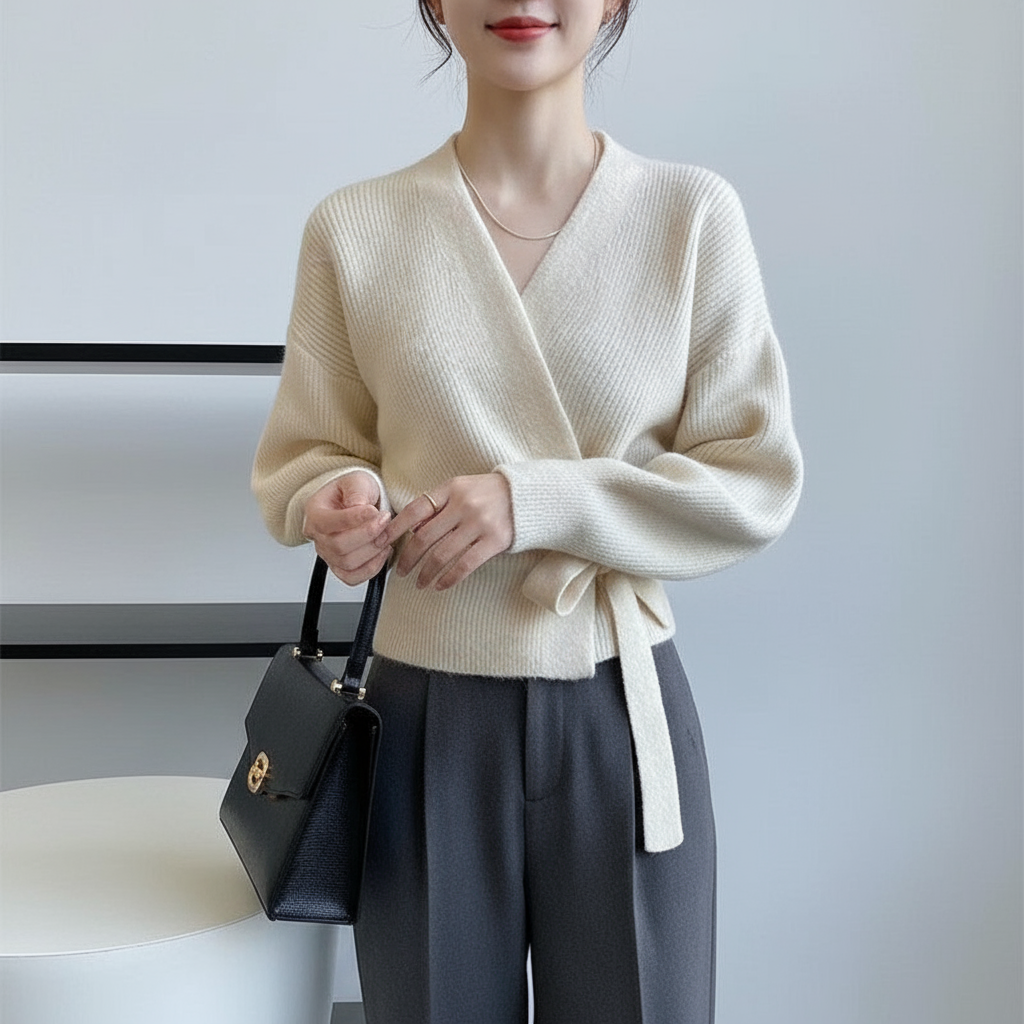 Leighanne Cardigan Maglia Wrap Chic con Laccio