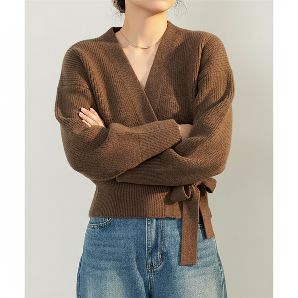 Leighanne Cardigan Maglia Wrap Chic con Laccio