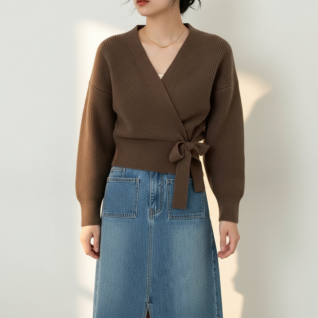 Leighanne Cardigan Maglia Wrap Chic con Laccio