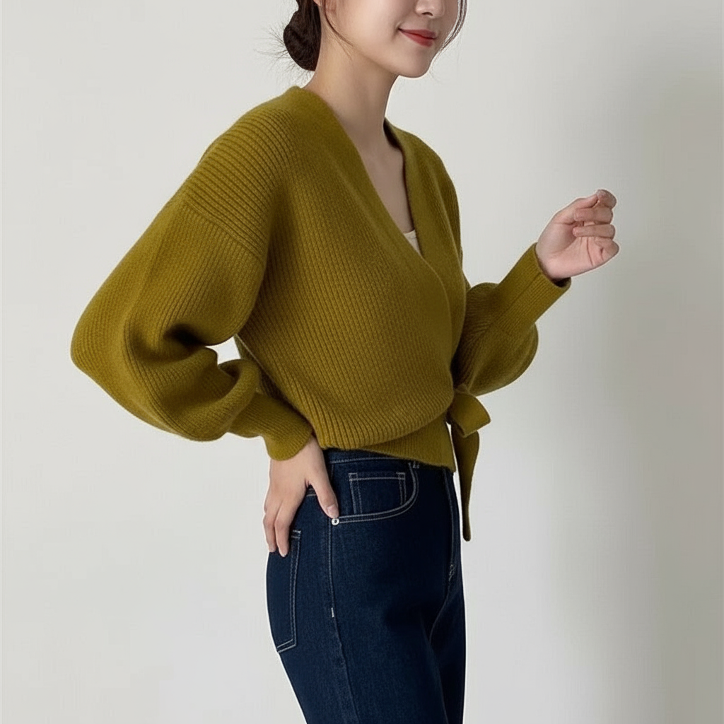 Leighanne Cardigan Maglia Wrap Chic con Laccio