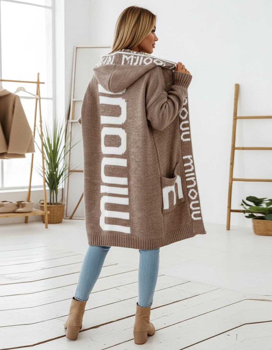 Alice Cardigan Lungo Cappuccio Maglia Lettere