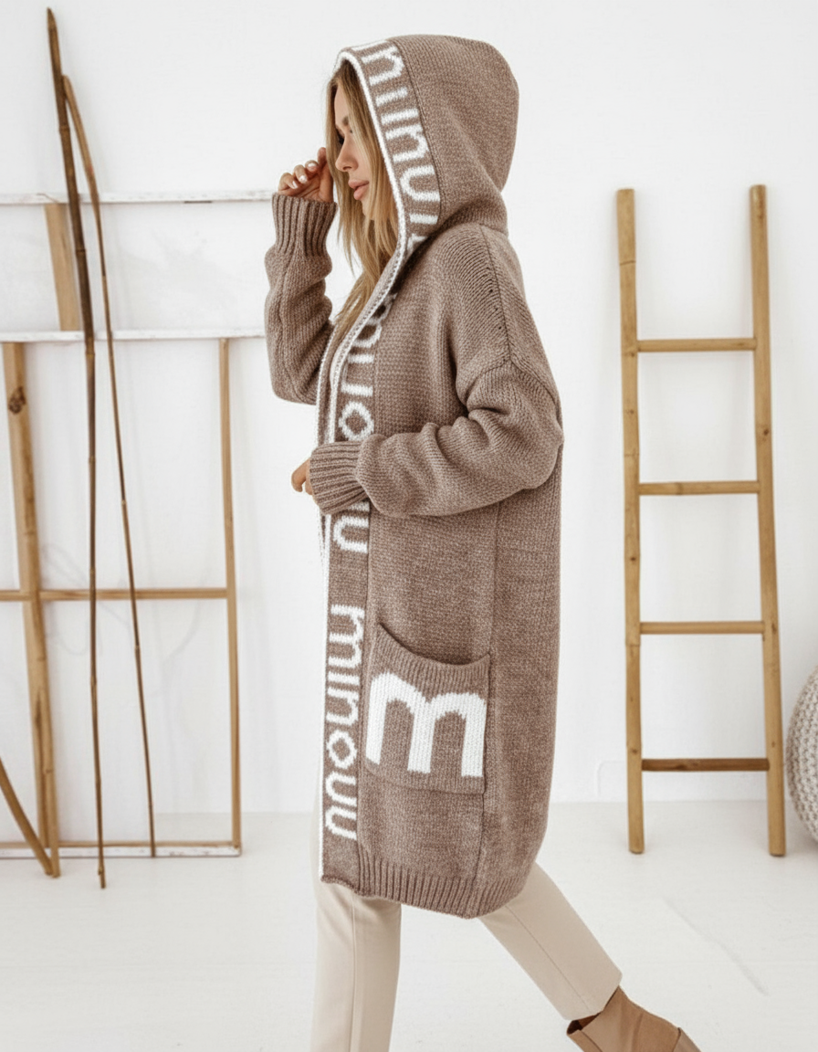 Alice Cardigan Lungo Cappuccio Maglia Lettere