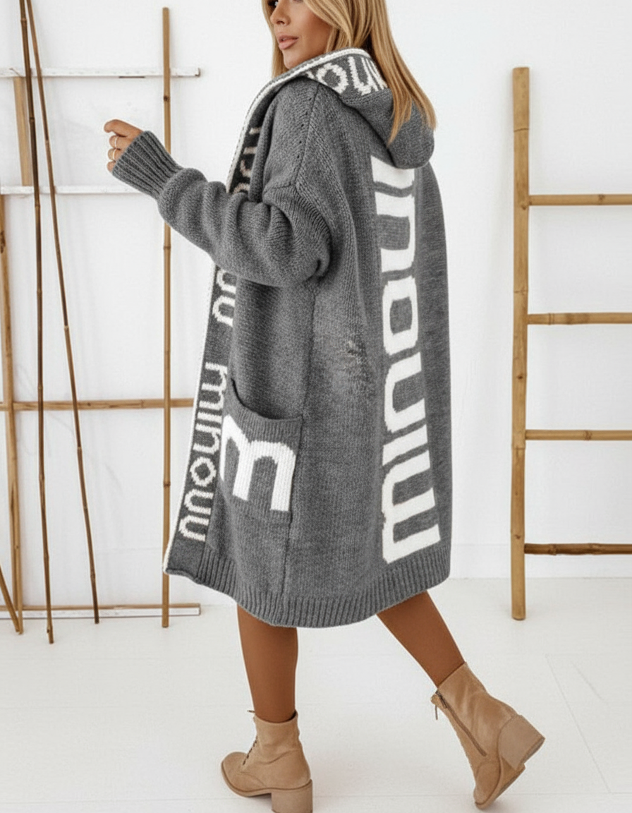 Alice Cardigan Lungo Cappuccio Maglia Lettere