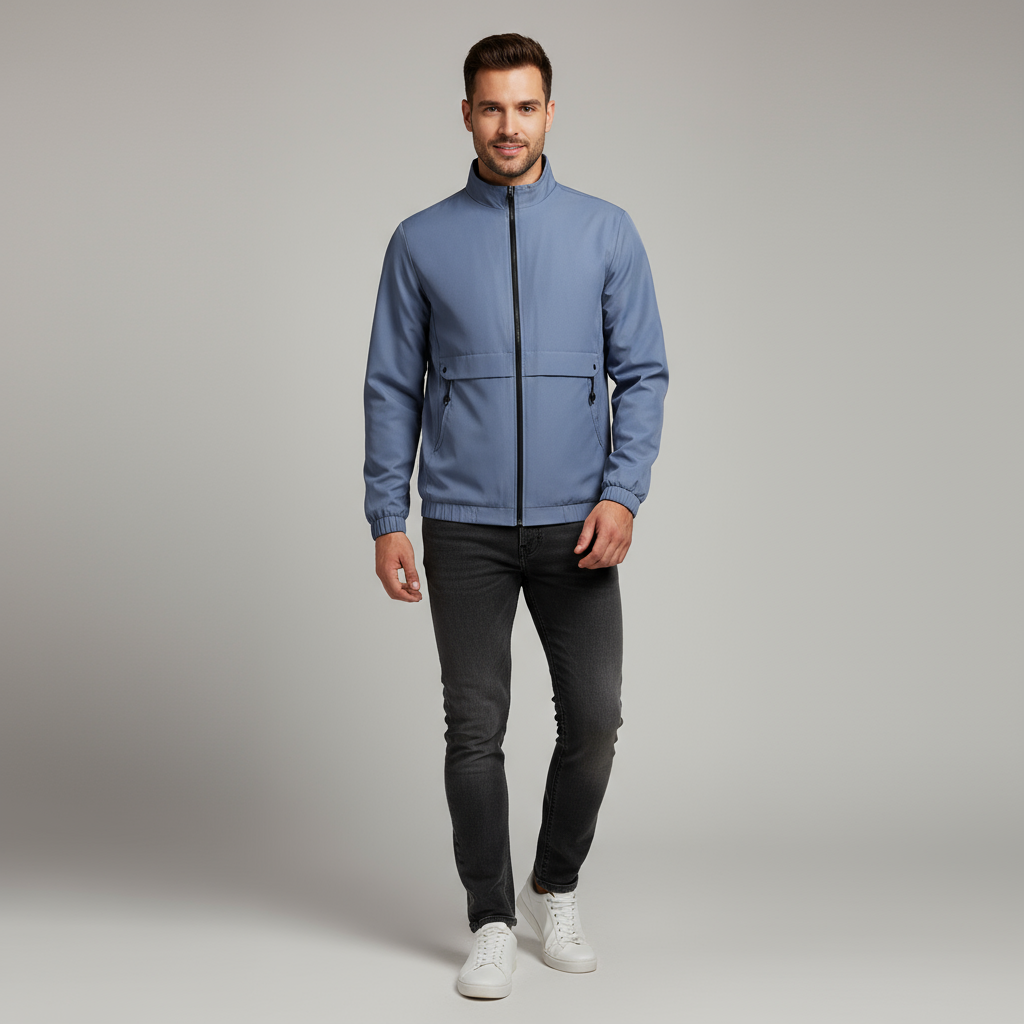 Lino Giacca Uomo Casual Stile Moderno Colletto Alto