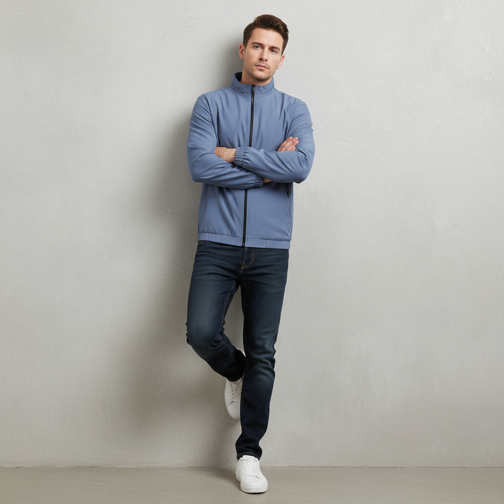 Lino Giacca Uomo Casual Stile Moderno Colletto Alto