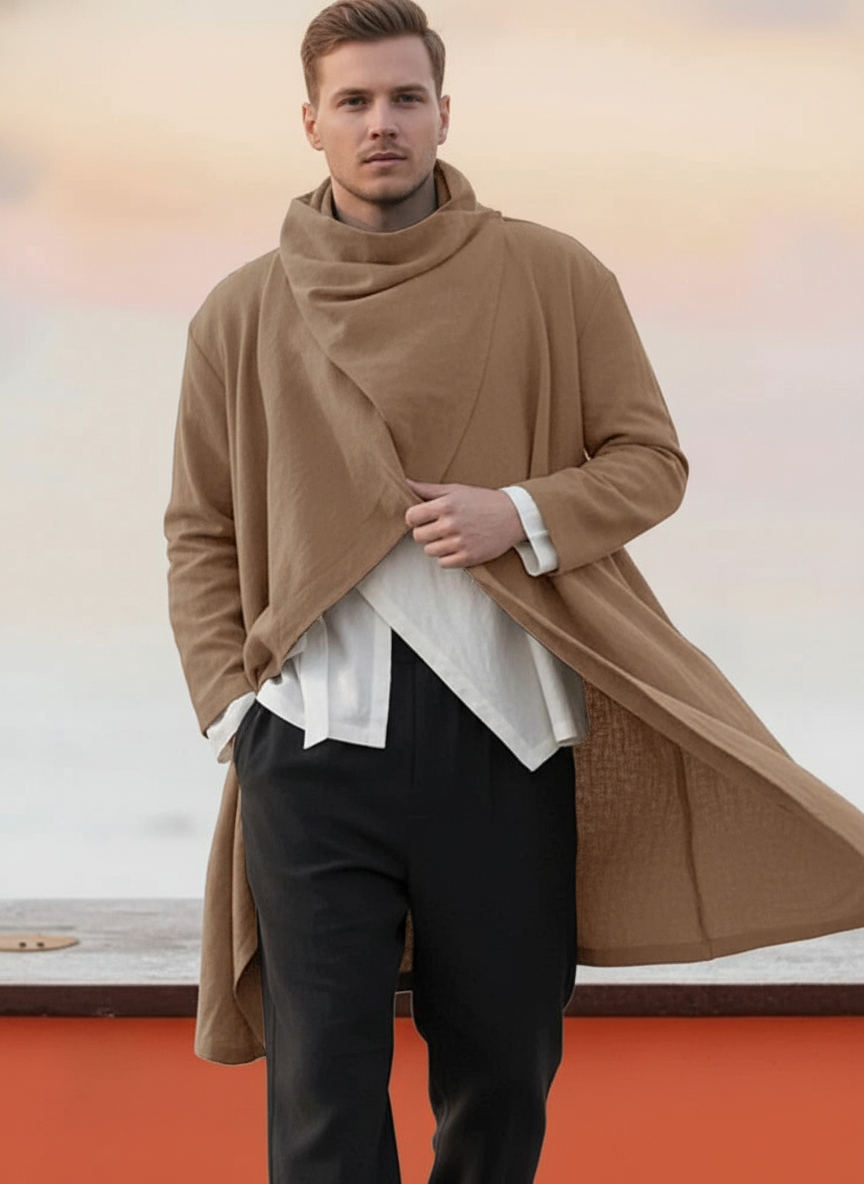 Noel Cardigan Lunga Stile Mantello in Lino e Cotone