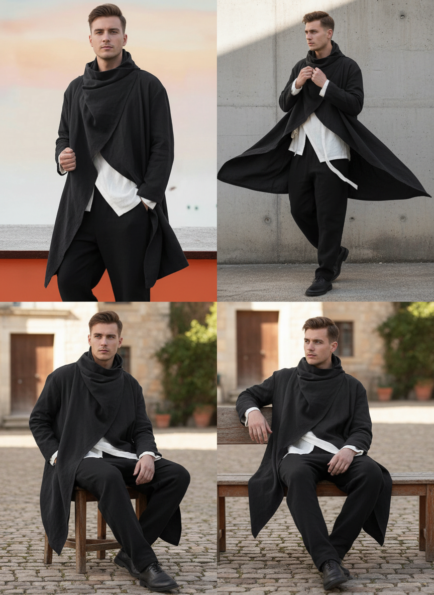 Noel Cardigan Lunga Stile Mantello in Lino e Cotone