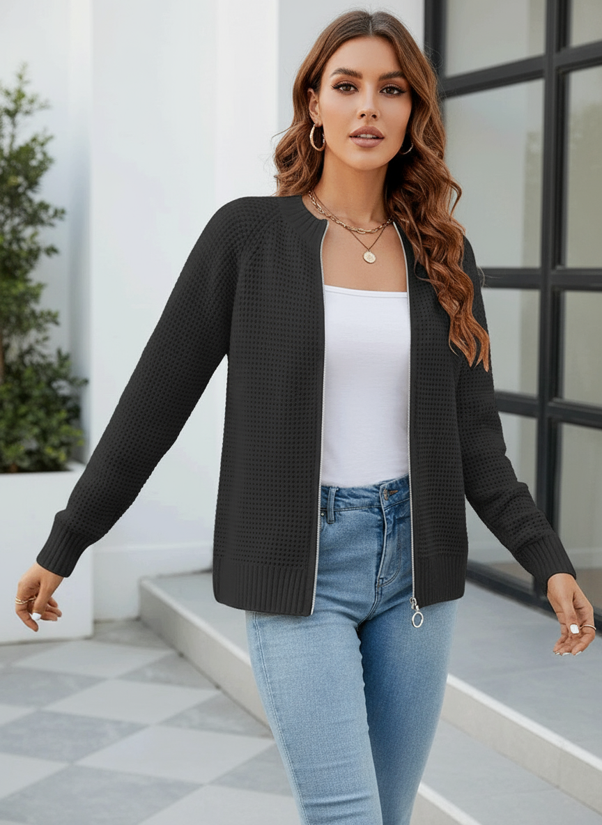 Cardigan Ryleigh in Maglia Waffle con Zip