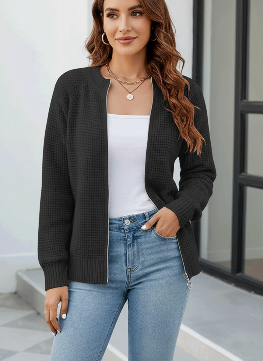 Cardigan Ryleigh in Maglia Waffle con Zip