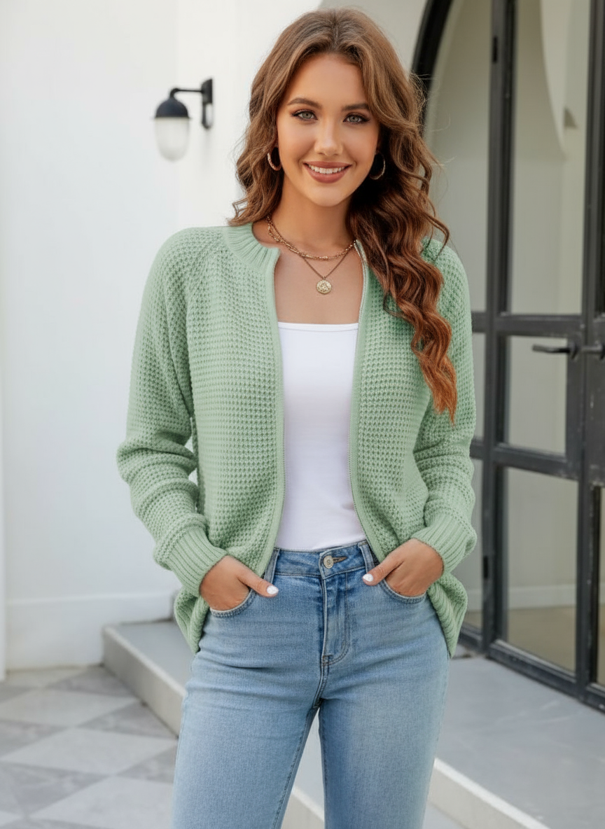 Cardigan Ryleigh in Maglia Waffle con Zip