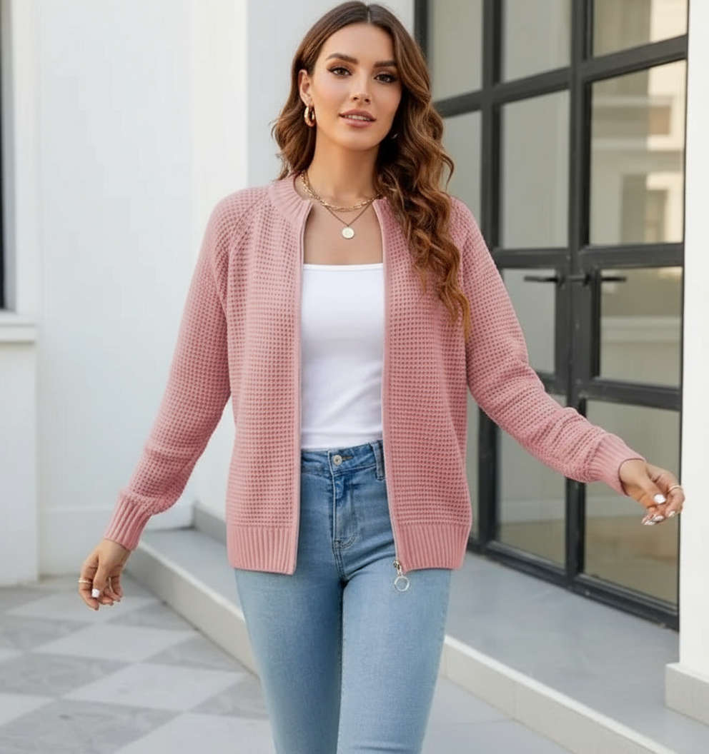 Cardigan Ryleigh in Maglia Waffle con Zip
