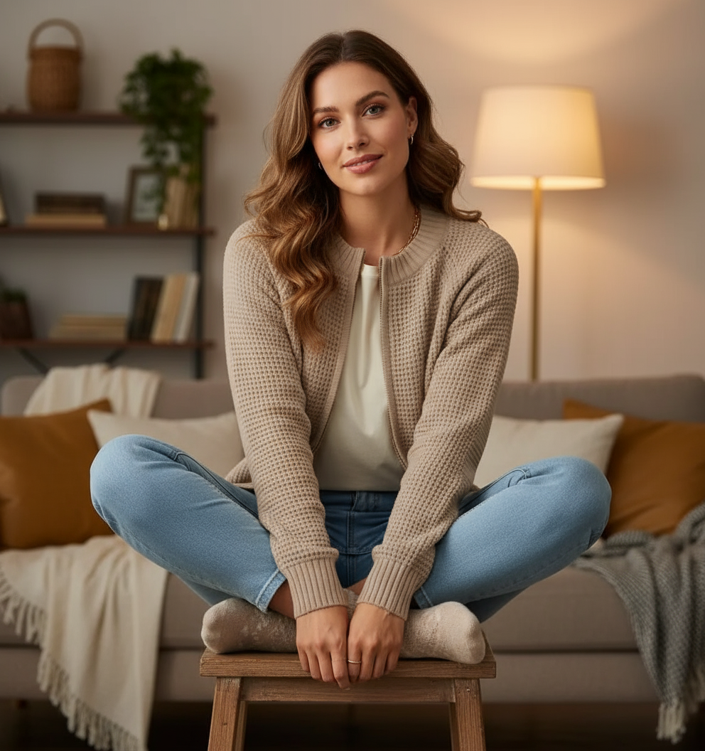 Cardigan Ryleigh in Maglia Waffle con Zip