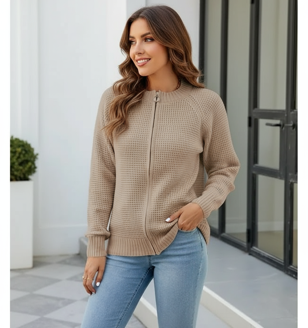 Cardigan Ryleigh in Maglia Waffle con Zip