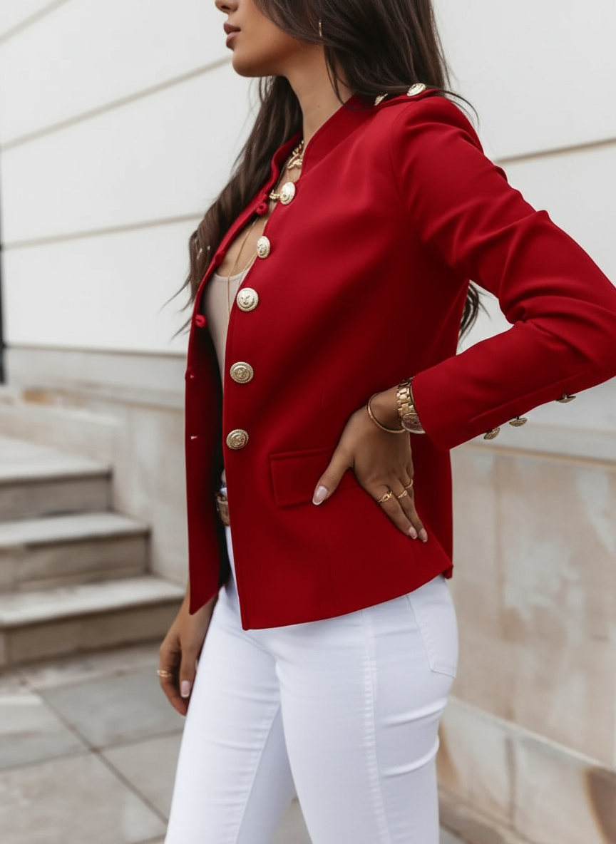 Amara Blazer Donna Scollo O con Bottoni Dorati