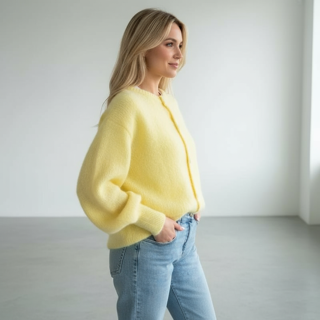 Cardigan Morbido Livia con Bottoni e Maniche Ampie