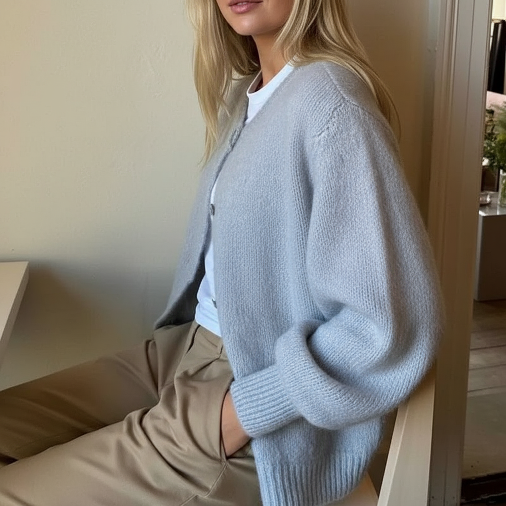 Cardigan Morbido Livia con Bottoni e Maniche Ampie