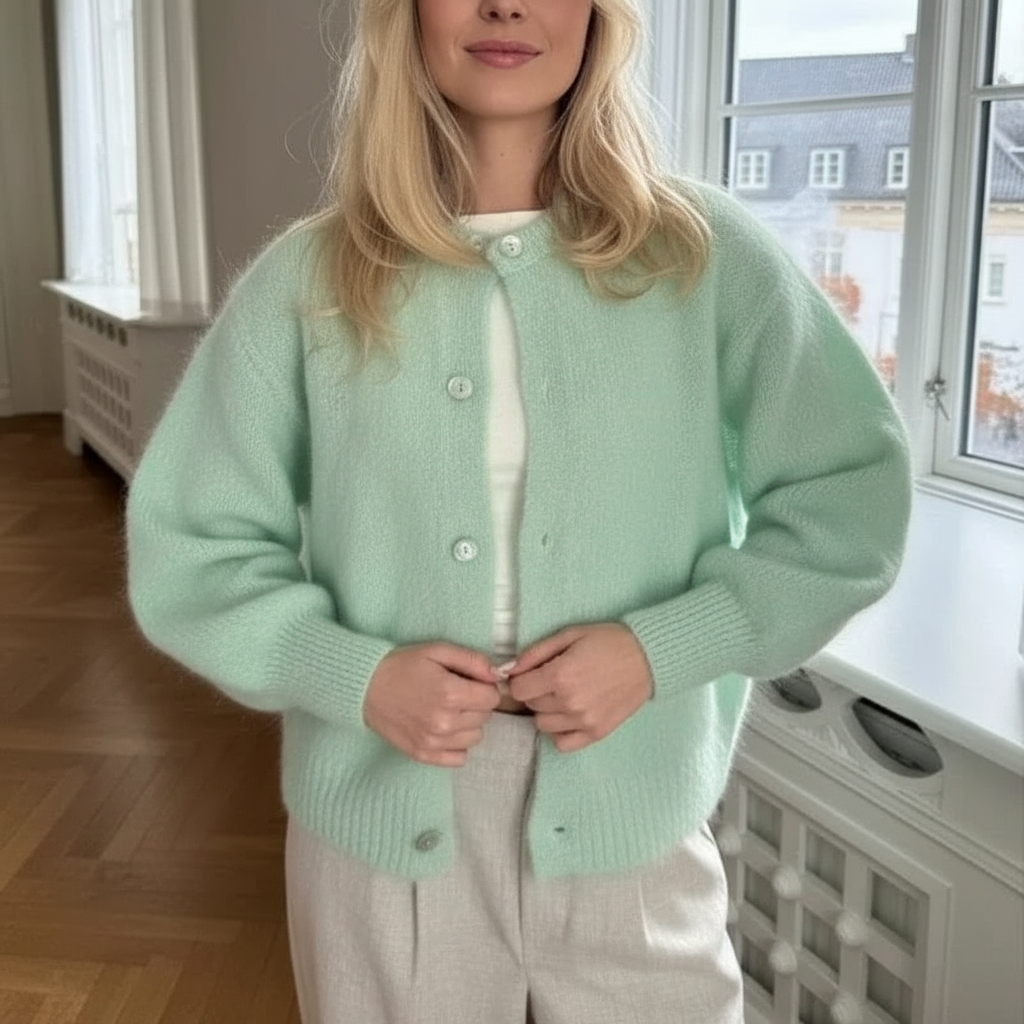 Cardigan Morbido Livia con Bottoni e Maniche Ampie