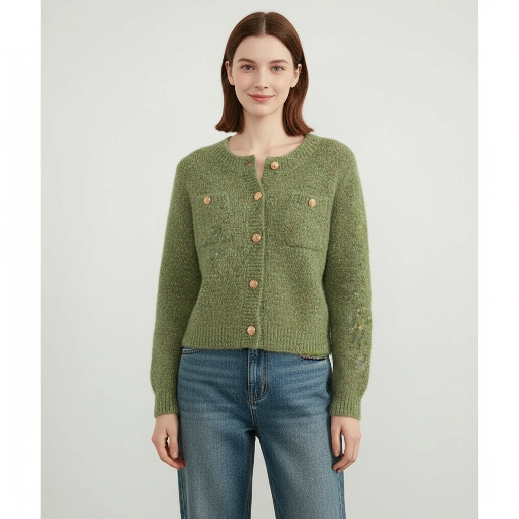 Charlene Cardigan Maglia Leggero con Bottoni Dorati