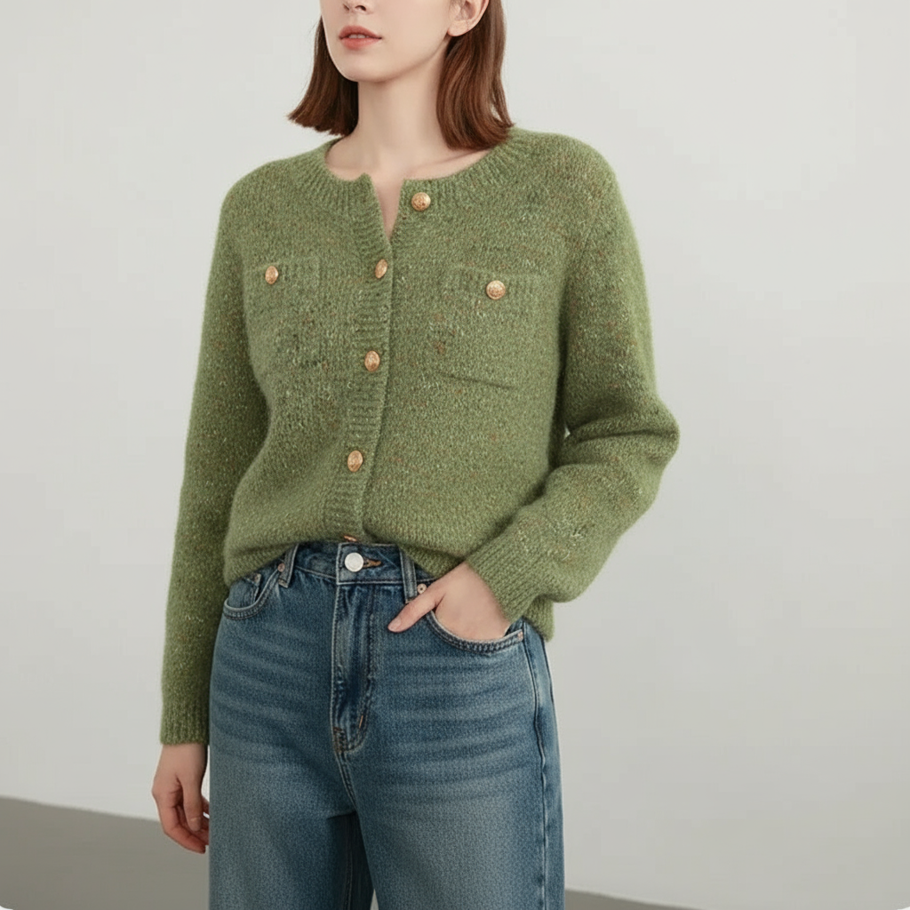 Charlene Cardigan Maglia Leggero con Bottoni Dorati