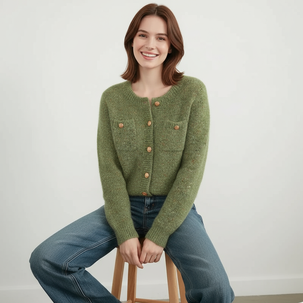 Charlene Cardigan Maglia Leggero con Bottoni Dorati