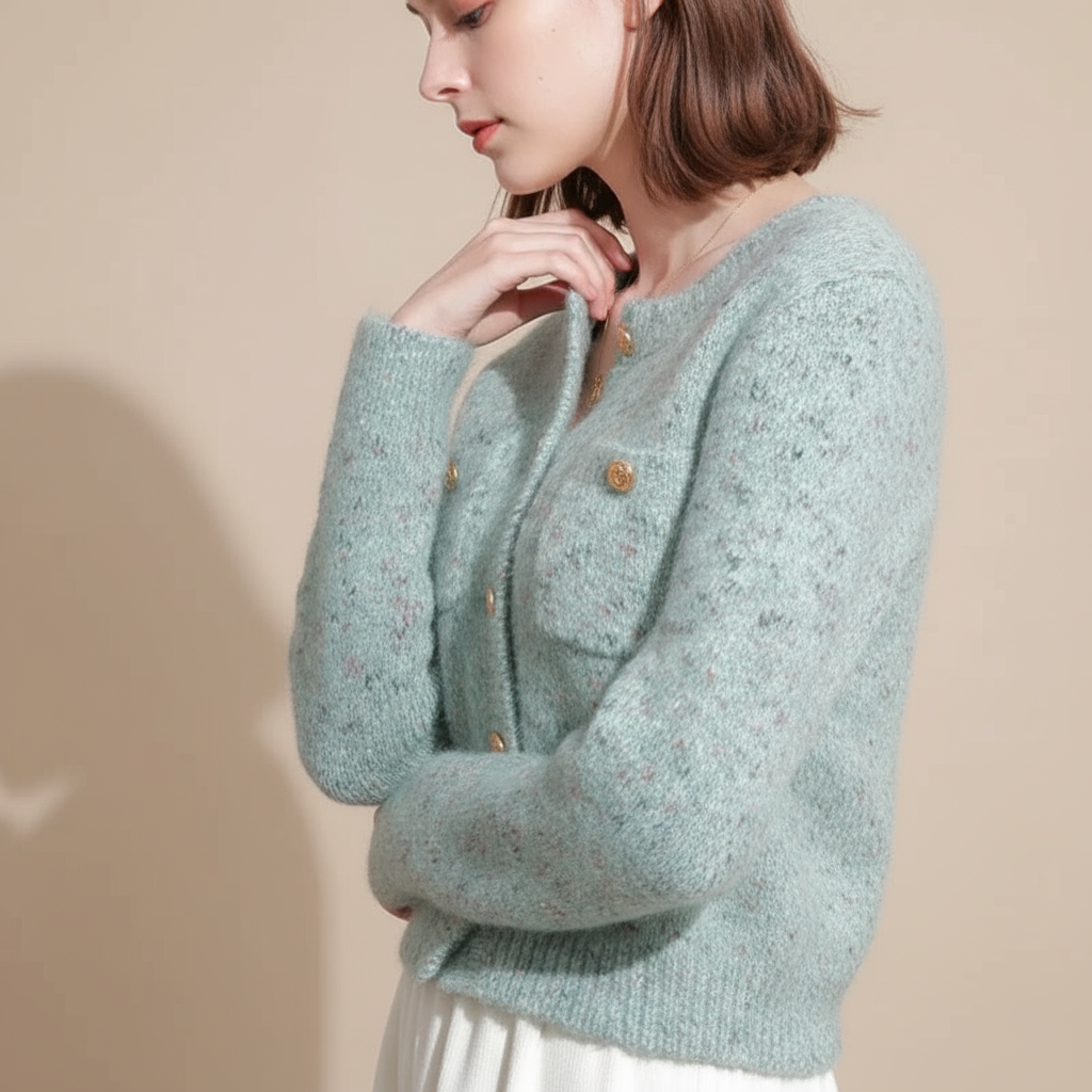 Charlene Cardigan Maglia Leggero con Bottoni Dorati