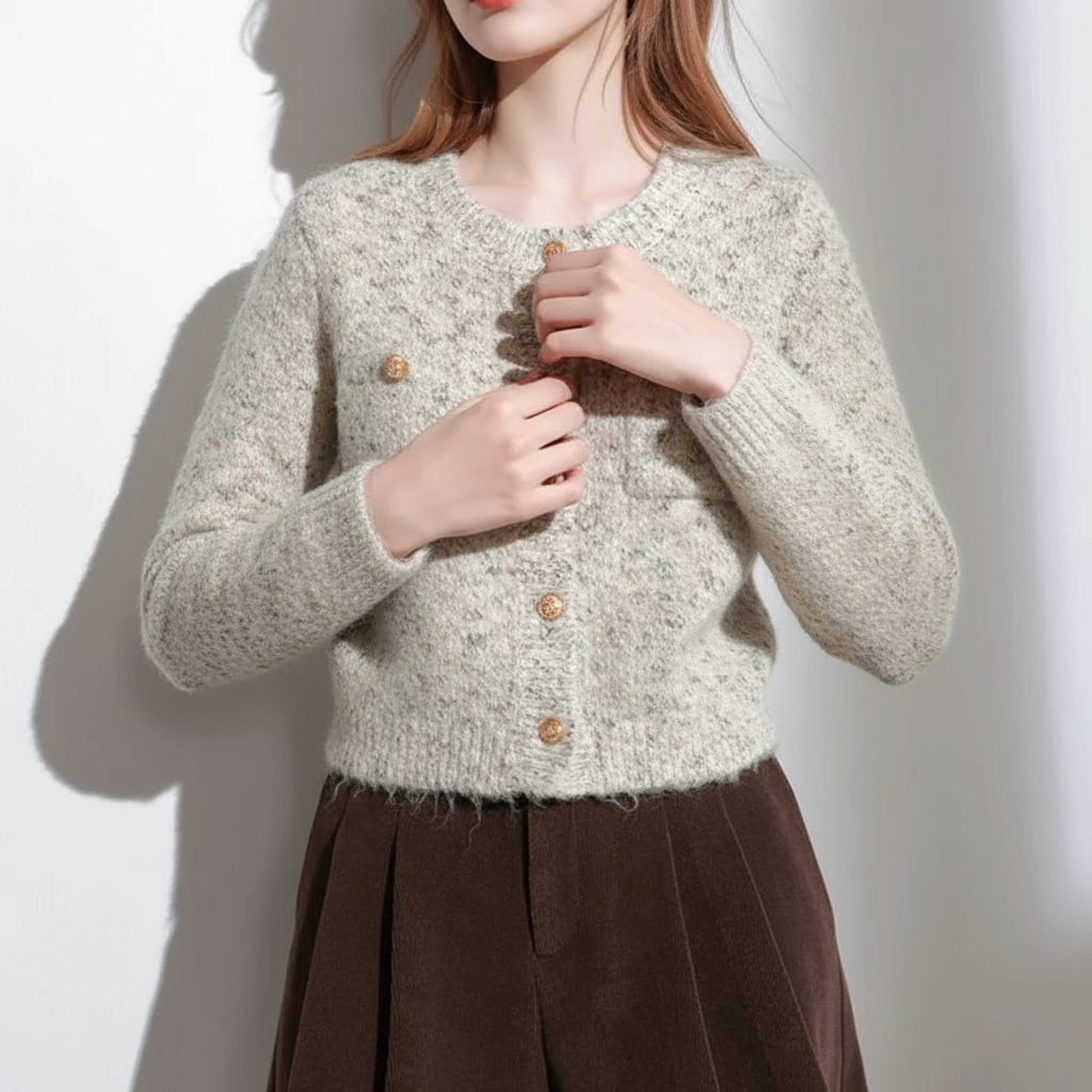 Charlene Cardigan Maglia Leggero con Bottoni Dorati