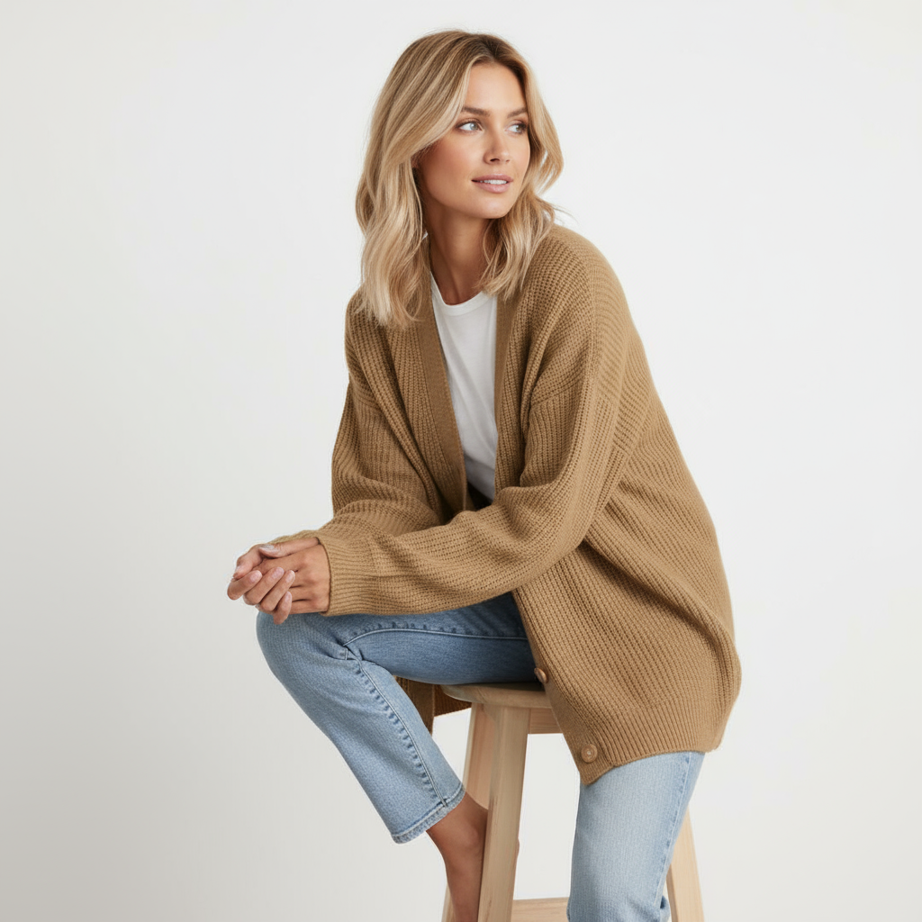 Erika Cardigan Lungo a Righe con Botton