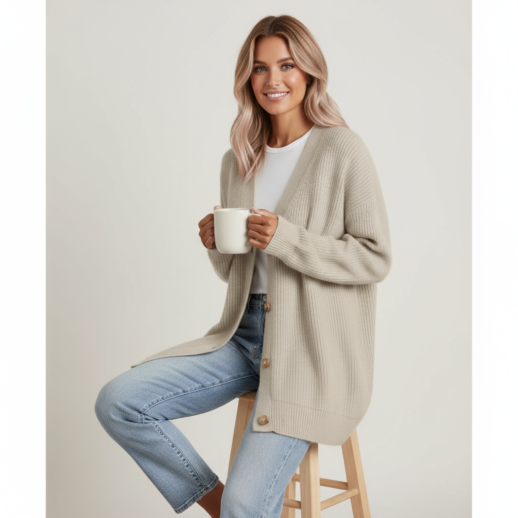 Erika Cardigan Lungo a Righe con Botton