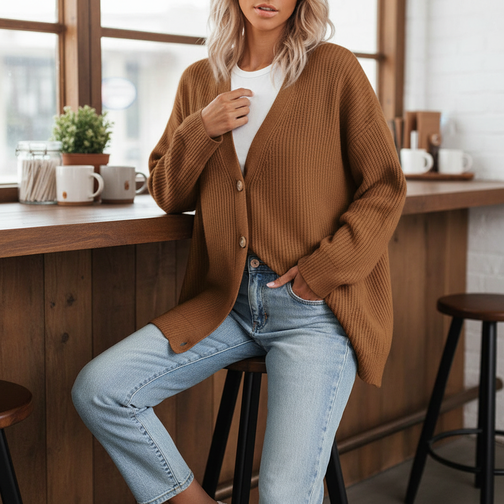 Erika Cardigan Lungo a Righe con Botton