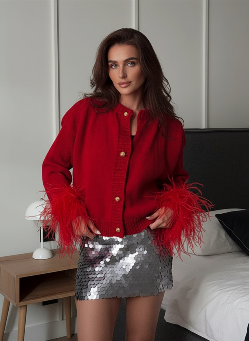 Geraldina Cardigan Maglia con Piume Luxury