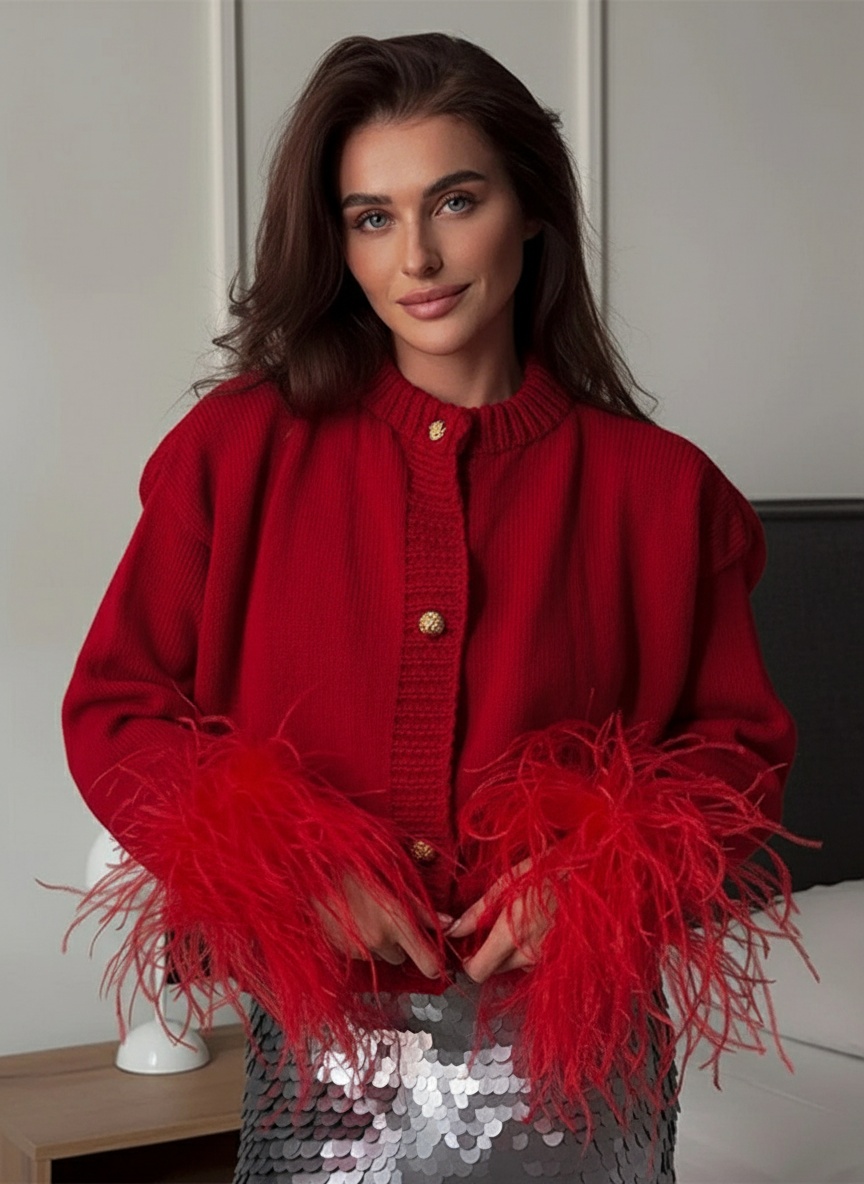 Geraldina Cardigan Maglia con Piume Luxury