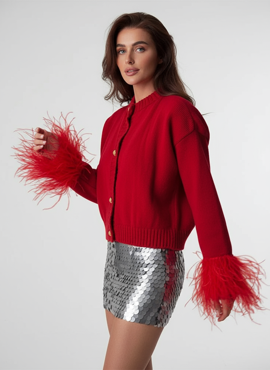 Geraldina Cardigan Maglia con Piume Luxury