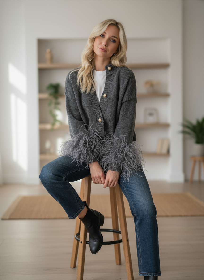 Geraldina Cardigan Maglia con Piume Luxury