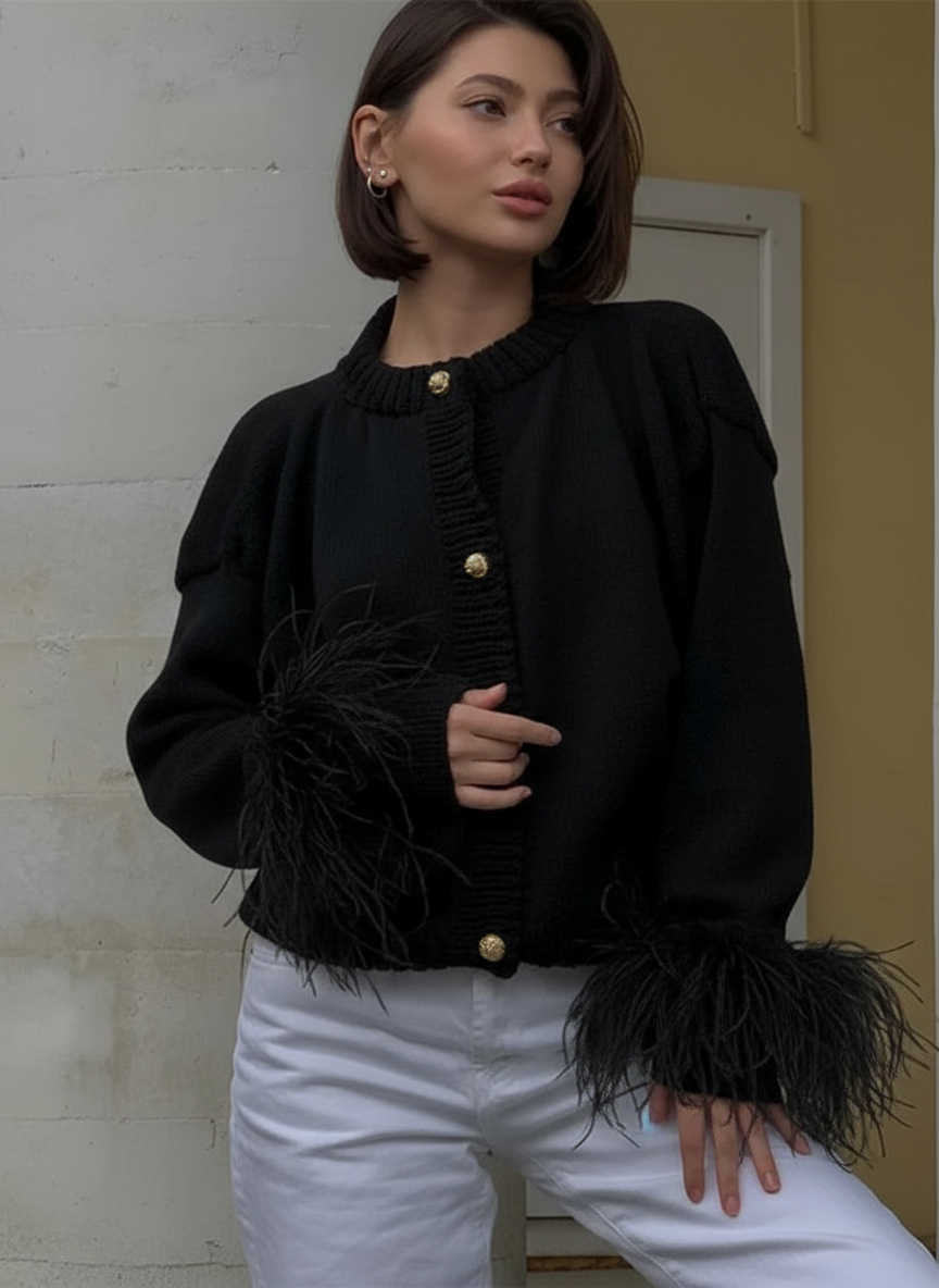 Geraldina Cardigan Maglia con Piume Luxury