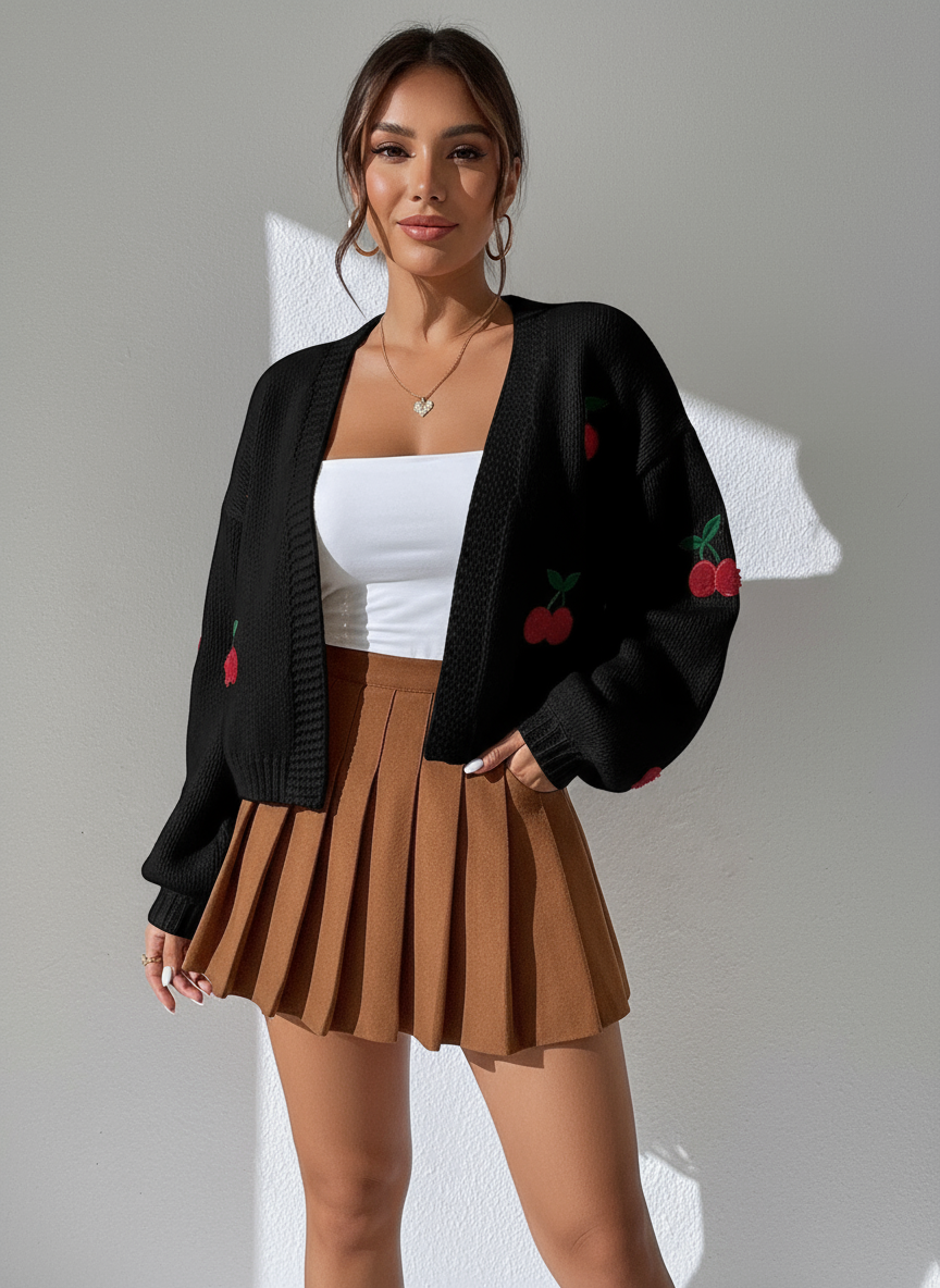 Cardigan Corto 'Fiona' con Ciliegie Ricamate