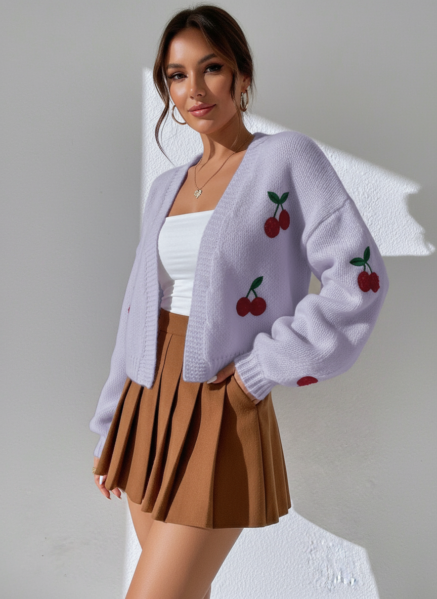 Cardigan Corto 'Fiona' con Ciliegie Ricamate
