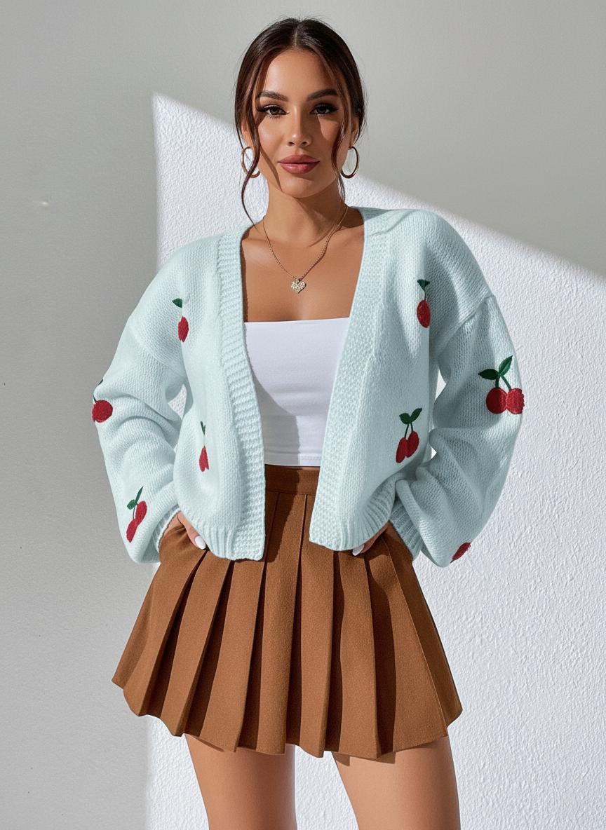 Cardigan Corto 'Fiona' con Ciliegie Ricamate