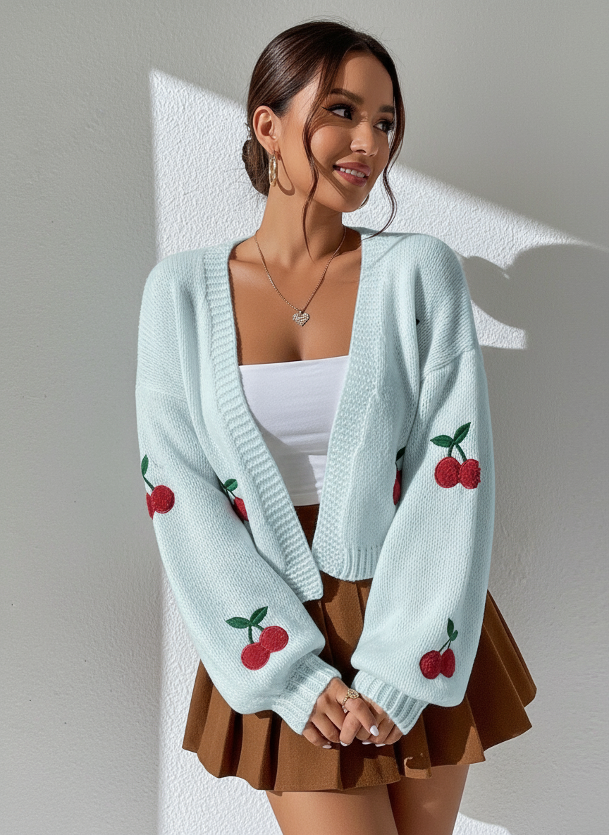 Cardigan Corto 'Fiona' con Ciliegie Ricamate